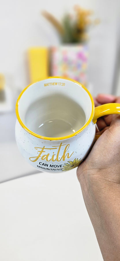 Taza "Faith can move mountains" mug girasoles amarillo