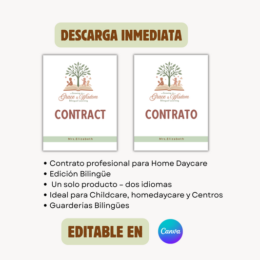 Contracto para Padres en Inglés y Español (16 págs)Editable en canva, descarga inmediata