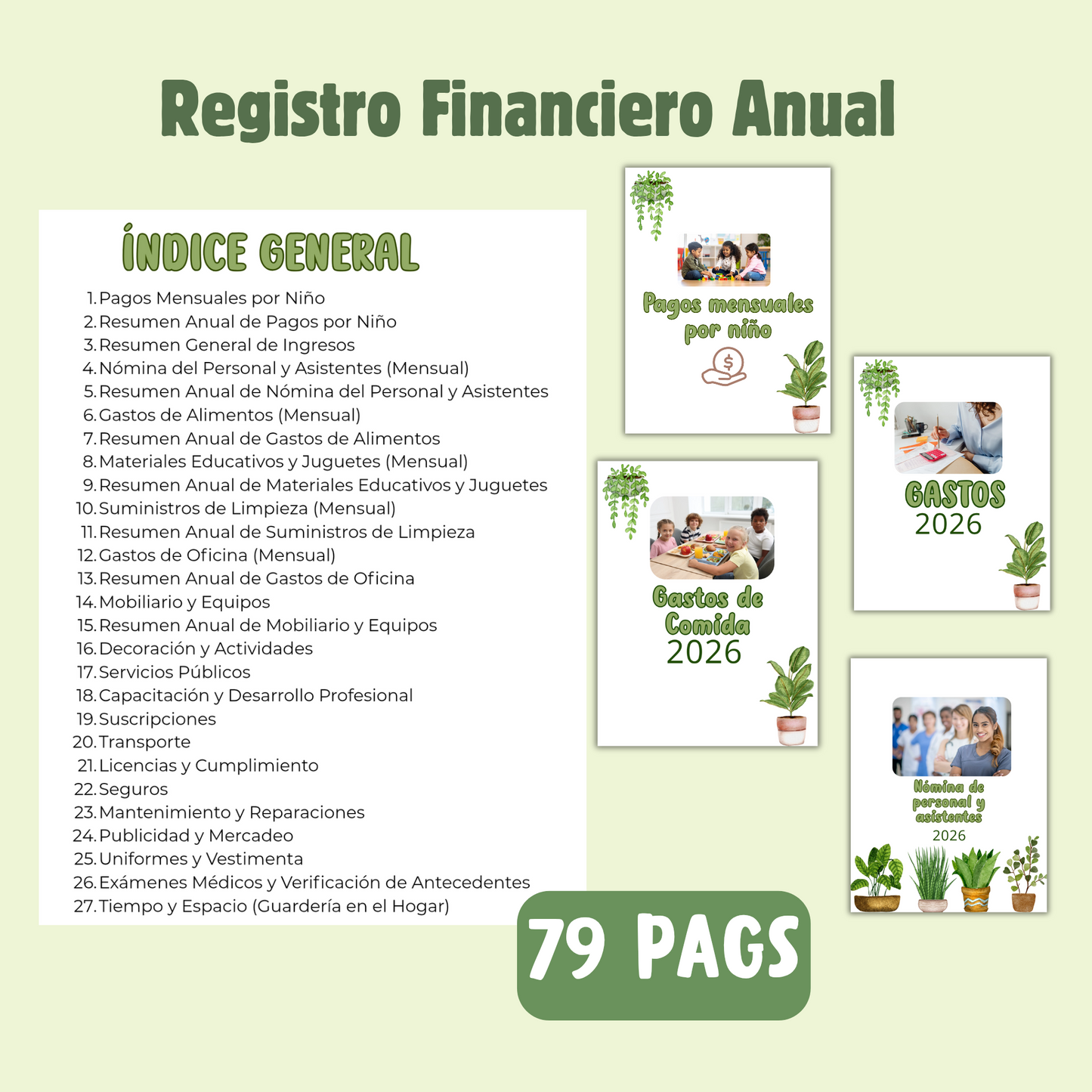 Registro financiero 2026/ Español-descarga inmediata/Registro financiero anual para imprimir.