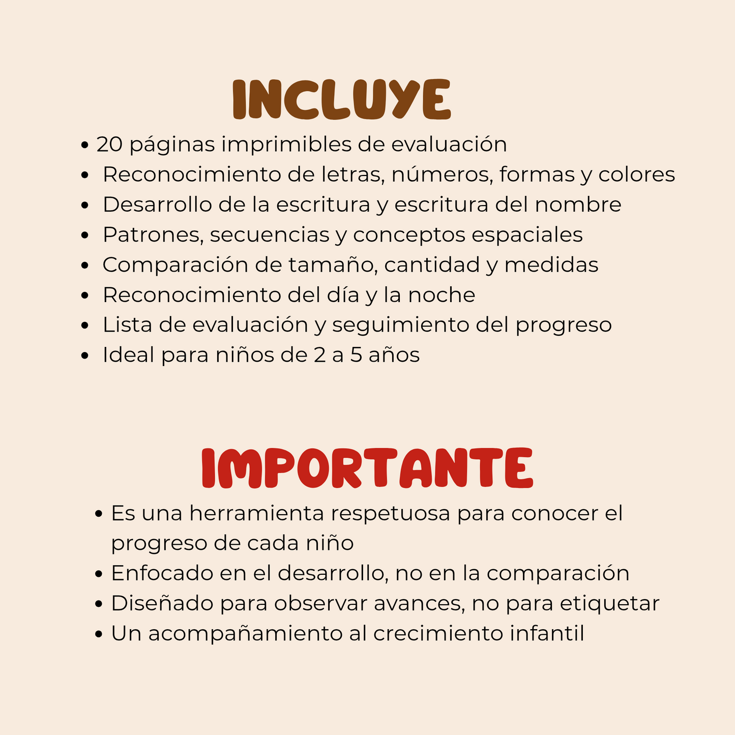 Evaluación del progreso preescolar/20 págs/ Español/ PDF imprimible/