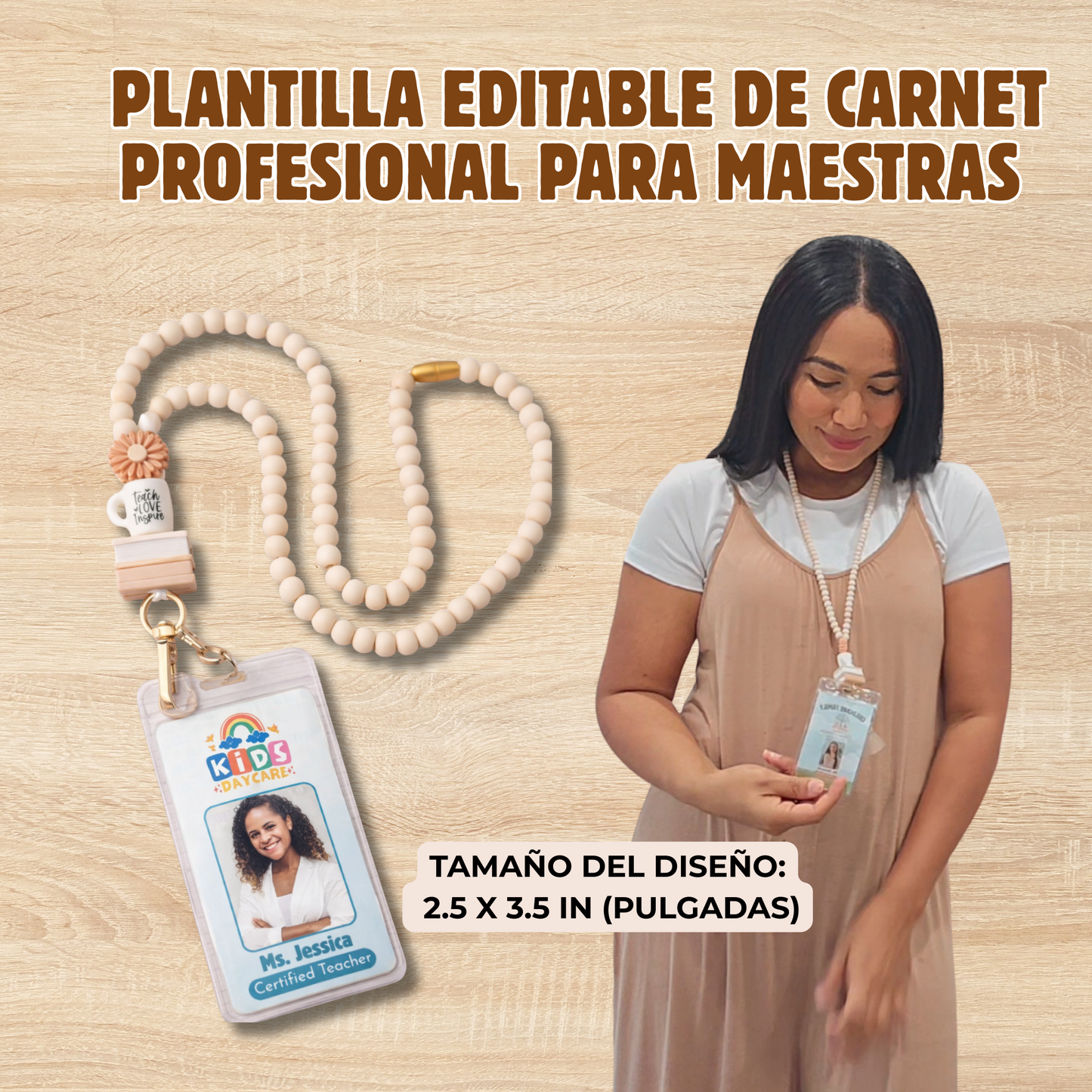 Plantilla Editable de carnet de identification para Maestras y staff. 9 estilos. Descarga inmediata