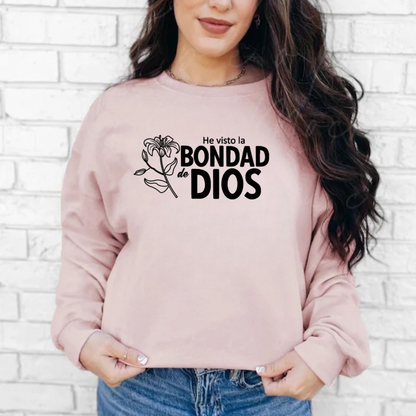 Sueter Rosa viejo " La Bondad de Dios" en inglés y español.