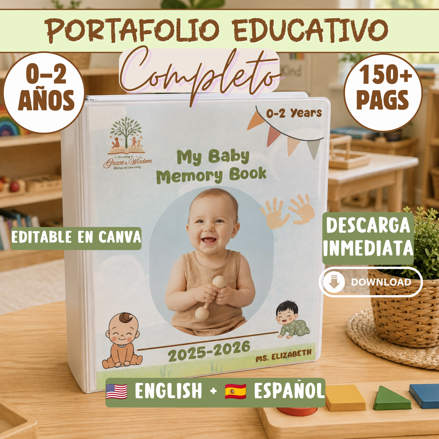Portafolio Educativo Completo para niños de 0-2 años (editable en canva) Inglés y Español