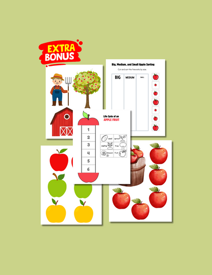 Apple Theme🍎| Hojas de actividades, Versículo Bíblico y Vocabulario Inglés/ Español. (Cristiano/ bilingüe) Imprimibles- Descarga automática