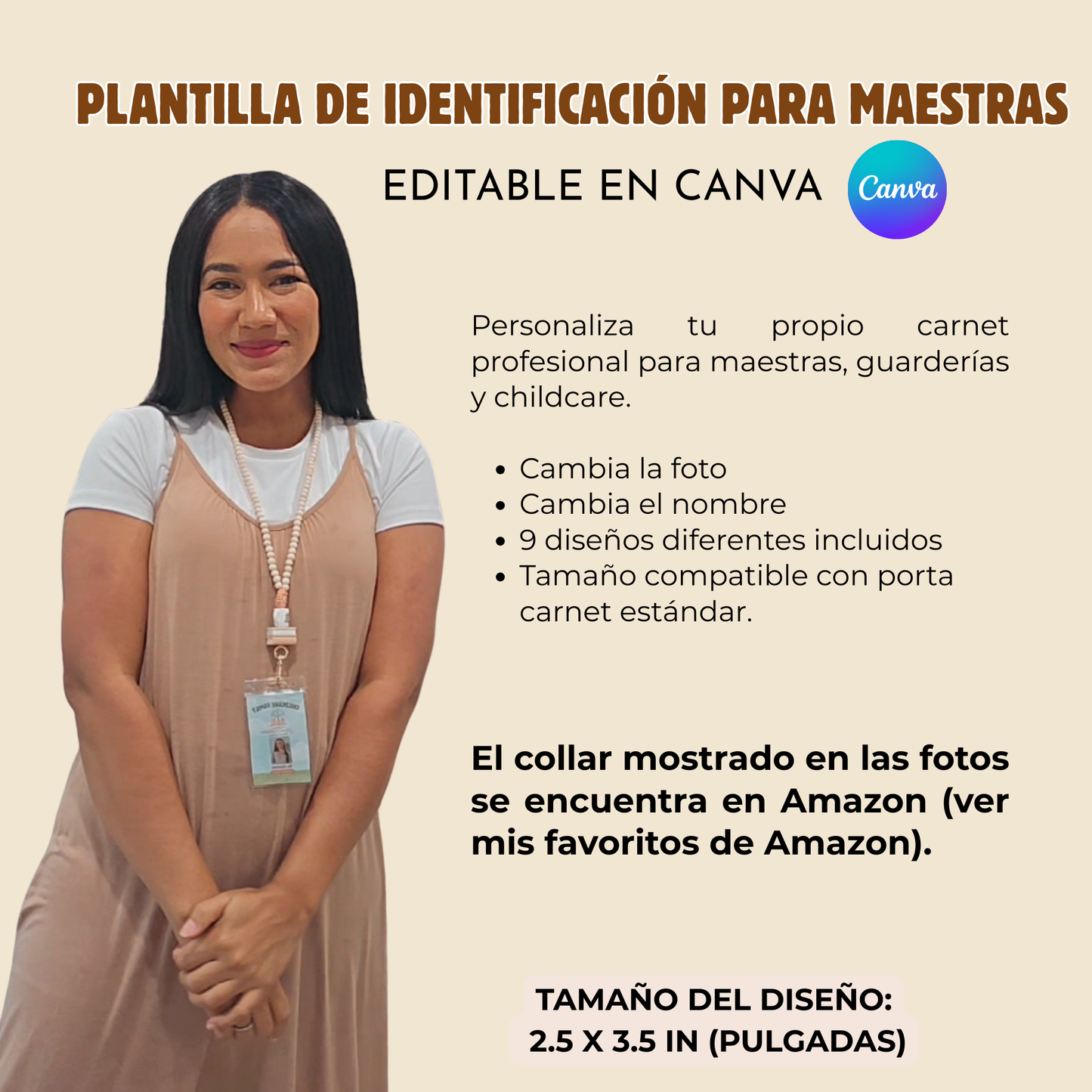 Plantilla Editable de carnet de identification para Maestras y staff. 9 estilos. Descarga inmediata